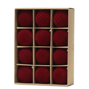 lot 17261 image: Senjie 3.15inch Burgundy Velvet Christmas Ornaments Balls Flocked Christmas Tree 12PCS Plastic Balls Xmas Hanging Ornaments Decoration Red