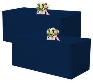 lot 17262 image: Fivenl 2 Pack Fitted Tablecloths 72 x 30 Inch, Navy Blue Rectangle Table Clothes for 6 Foot Tables, Washable Polyester Fabric Table Cover for Parties, Wedding, Banquet, Trade Show