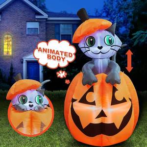 lot 17267 image: Joiedomi 5 FT Halloween Inflatables Outdoor Decorations, Inflatable Halloween Decor Outdoor Blow Up Pumpkin for Yard, Animated Blow Up Cat On Pumpkin with LEDs for Outside Decor