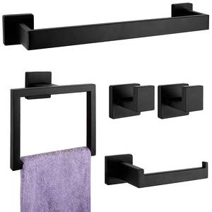 lot 17277 image: 5-Pieces Matte Black Bathroom Hardware Accessories Set, SUS304 Stainless Steel Bath Towel Bar Set, Towel Racks for Bathroom Wall Mounted.