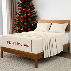 lot 17278 image: Mellanni Extra Deep California King Sheets - 4 PC Iconic Collection Bedding - Luxury, Ultra Soft, Cooling Bed Sheets - Wrinkle, Fade, Stain Resistant (Cal King, Golden Ivory)