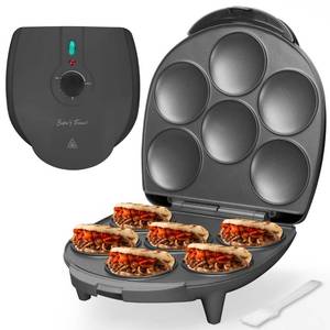 lot 17281 image: Bakerfts Friend Electric Arepas Maker with Browning Control, Mini Pancakes Maker, Pancake Maker Pan, Tostiarepa, Makes Arepas, Corn Patties, Mini Pancakes, Breakfast Sandwiches, Fried Eggs, Graphite