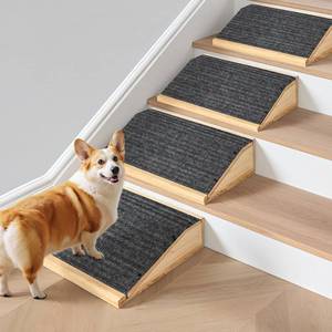 lot 17282 image: 4-Pack Wooden Dog Ramp for Stairs, Anti-Slip Pet Steps for Small Dogs with Carpet Surface, Low-Angled Pet Ramps for Staircase, Steps and Stairs Assist for Injured and Aged Pets, Stairs Ramp for Dogs