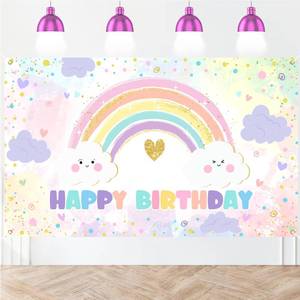 lot 18177 image: Avezano Rainbow Birthday Backdrop for Girls Pastel Rainbow Happy Birthday Party Decorations Banner Colorful Sprinkled Dots Girlfts Happy Bday Backdrop (6x3.6ft)