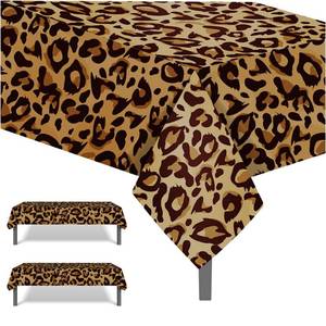 lot 18189 image: XINDE Rectangular Polyethylene (PE) Tablecloth, 54 x 87 Inch, Leopard Print, 2 Pack