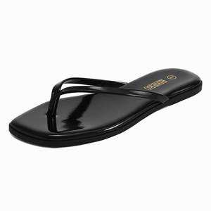 lot 18193 image: Rihero Womens Flip Flops Wide Width Beach Sandals Dressy Summer Comfortable Slip On Black Patent Leather Sandals Size 8