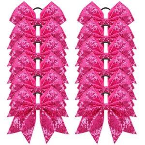 lot 18194 image: Oaoleer 12PCS 7 Large Glitter Cheer Hair Bows Ponytail Holder Elastic Band Handmade for Cheerleading Teen Girls College Sports (Sequin Hot Pink 12PCS)in