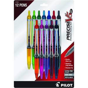 lot 18200 image: Pilot Precise V5 RT Refillable and Retractable Rolling Ball Pens, Extra Fine Point Pens, 0.5 mm, Assorted, Pack of 12 - Ideal for School, Journaling and Office Writing