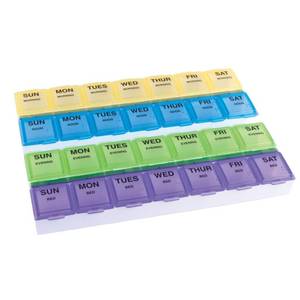 lot 18206 image: EZY DOSE Weekly (7-Day) Daily Medtime Pill Case, Medicine Planner, Vitamin Organizer, Supplement and Fish Oil Container, Large Compartments with Rounded Base, 4 Times a Day, Colored Lids, BPA Free