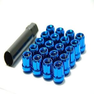 lot 8025 image: Muteki 31886U Chrome Blue 12mm x 1.5mm Open End Lightweight Spline Drive Lug Nut Set with Key, (Set of 20)