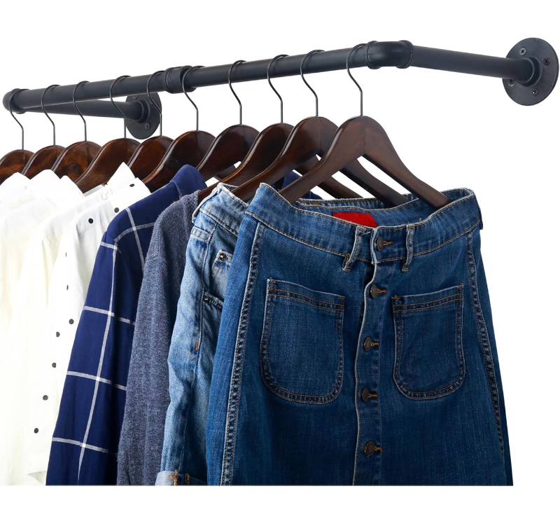 lot 9546 image: 2 pack WEBI Clothing Rack Wall Mount,32 Industrial Pipe Clothes Rack for Hanging Clothes,Heavy Duty Iron Garment Rack Bar,Retail Display Clothes Rod for Closet,Laundry Room,Black - Retail $0