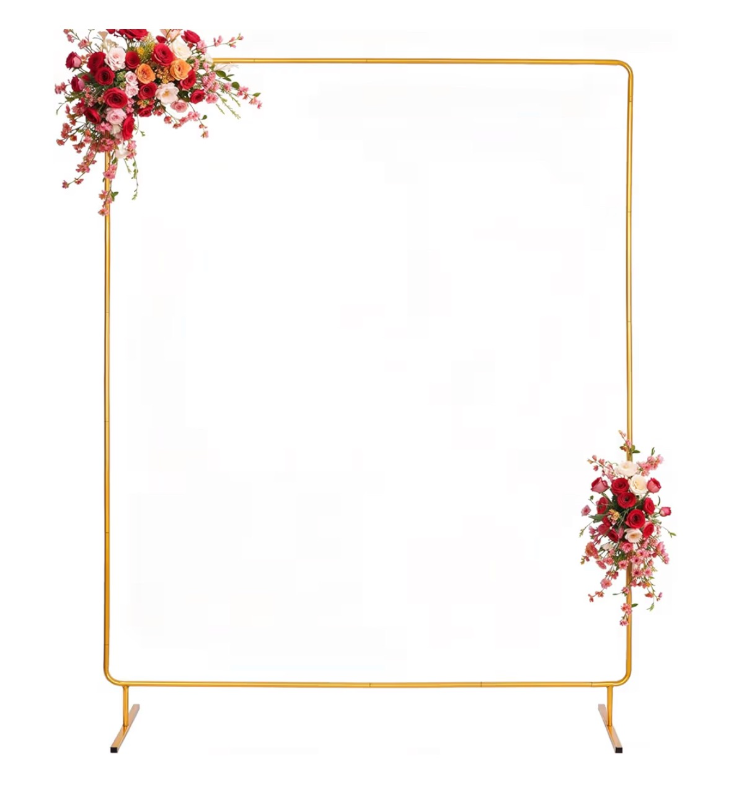 lot 9795 image: Gold Metal Rectangle Wedding Arch with Floral Arrangements