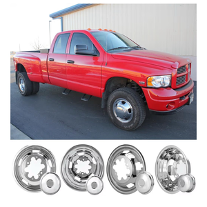 lot 979 image: 4pcs 17inch Front Rear Polished Stainless Steel Dually Wheel Simulators fit for 2003-2018 Dodge Ram 3500 Truck, 8 Lug with 5 Square Vent Holes Wheel Cover 17R8