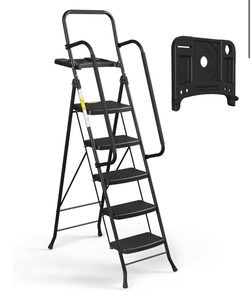 lot 980 image: HBTower Step Ladder, Folding Step Stool with Wide Anti-Slip Pedal, Sturdy Steel Ladder, Convenient Handrail, Lightweight, Portable Steel Step Stool
