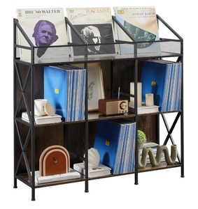 lot 981 image: 9 Grids Vinyl Record Storage Holder Rack�� Wooden Record Display Table for Magazines Files Albums Books for Living Room Bedroom Patent Pending