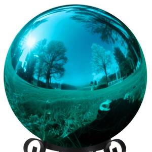 lot 993 image: v2croft 12 Inch Stainless Steel Gazing Globe, Hollow Ball Mirrored Surface Polished Shiny Sphere,Garden Stainless Steel Gazing Ball for Outdoor Lawn Pond Yard Ornament (Light Blue)