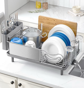 lot 995 image: Stainless Steel Dish Drying Rack - Large Capcity 304 Grade Dish Drainer for Kitchen Counter with Drain Board, Utensil Holder & Detachable Cup Shelf, Rustproof Multifunctional Organizer