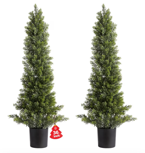 lot 999 image: VEVOR Artificial Cedar Topiary Trees, 36 inch 2 Set Faux Pine Shrubs Plants, Fake Silk Tree Look Real, Easy Assembly for Decor Front Porch Outdoor Patio Garden Balcony Backyard Indoor Office��3FT