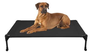 lot 1002 image: Veehoo Outdoor Elevated Dog Bed Large Sized Dogs, Large Cooling Raised Dog Cots Beds Training Platform Off Ground Hammock with Breathable Mesh, No-Slip Feet, 42x30, Black