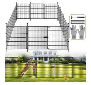 lot 1003 image: Garden Fence Panels with Gate 14.5ft(L) X 32in(H), Garden Fencing for Yard Includes Gloves, Hammer&Zip Ties, Rustproof Metal Wire Temporary No Dig Dog Fence Outdoor for Yard