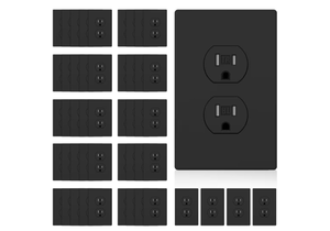 lot 1010 image: ELEGRP 15 Amp 125V Duplex Receptacle Outlets, Standard Electrical Wall Outlet, TR Tamper Resistant, Self-Grounding, Residential Grade, Mid Outlet Covers Included, UL Listed, Matte Black, 50 Pack