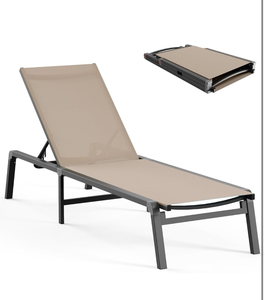 lot 1012 image: Aluminum Chaise Lounge Ourdoor - Foldable & Assemble Free Outdoor Lounge Chair with 5 Adjustable Backrest, Patio Lounge Chair for Outside Poolside Beach Pool, Khaki