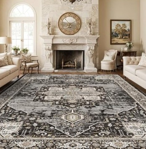lot 1025 image: RUUGME Washable 10x14 Area Rug - Soft Area Rugs for Living Room Stain Resistant Carpet Vintage Lightweight Rugs for Bedroom with Non Slip Backing Indoor Ultra-Thin Rugs Home Decor 10x14 Black