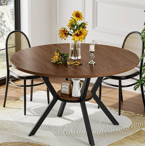lot 1034 image: 42 Round Dining Table for 4, Farmhouse Kitchen Table with Storage