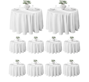 lot 1037 image: VidaFete 20 Pack 120inch Round Tablecloth Polyester Table Cloth, Stain Resistant and Wrinkle Polyester Dining Table Cover for Kitchen Dinning Party Wedding Round Tabletop Buffet Decoration(White)