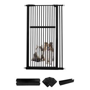 lot 1042 image: Lumizone Extra Tall Pet Gate 55.12 High Pressure Mounted 34.06-38.38 Extra Wide (9 Sizes) 1.37 Gap for Cat Dog Stairs Doorway Hallway No Drilling Auto-Close (34.06-38.38 W, Black)