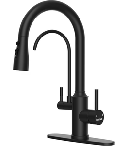 lot 1043 image: DAYONE Matte Black Kitchen Faucet with Drinking Purfied Water Faucet, 3 Holes High Arc 3 in 1 Sink Tap Stainless Steel, Two-Handle 3-Way Pull Down Sprayer, (Without System)