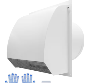 lot 1044 image: 10 Inch Galvanized Steel Hooded Wall Vent,Arc-Shaped Outdoor Wall Vent Cap with Mesh Cover and Damper for Kitchen, Bathroom, Laundry, Garage Ventilation and Exhaust(White, 10 Inch)