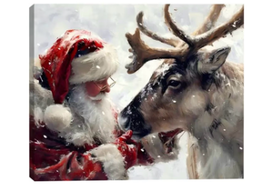 lot 1057 image: Santas Reindeer Framed Christmas Canvas Wall Art for Living Room, Winter Pictures Wall Decor Painting Prints for Bedroom, Santa Christmas Gifts, 12x18 Poster Artwork for Wall Decorations