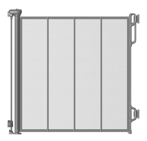 lot 1079 image: Retractable Baby Gate, Mesh Dog Gate, Child Safety Gate for Doorways, Stairs, Hallways, IndoorOutdoor, Wide Openings -33.5 Tall, Width up to 55 Gray