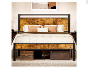 lot 1082 image: Z-hom Queen Bed Frame with Modern Wood Headboard & Footboard, Upgraded Heavy Duty Metal Sturdy Bed Frame Queen Size, Stable Platform Bed Furniture Bed Storage, No Noise, No Box Springs, Vintage Brown