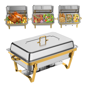 lot 1085 image: Chafing Dishes for Buffet 4 Pack(Full 12 13 Size Pan), 9QT Chafing Dish Buffet Set Stainless Steel Buffet Food Warmers Sets for Catering Events Parties Dinners,Gold and Silver