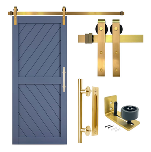 lot 1088 image: Rio Salto Gold Barn Door Complete Hardware Kit 6FT Sliding Door Hardware Modern Barn Kit 72in Interior Barndoor Handle Gold Floor Guide Luxury Brass Hardware Kit Plus, 6 Feet - Door NOT Included