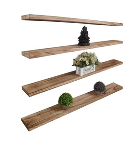 lot 1096 image: YYWUOJJ Wood Floating Shelves for Wall Decor, Rustic Wall Shelves for Bedroom Bathroom Kitchen Living Room, Set of 4 Light Walnut 48 Inch