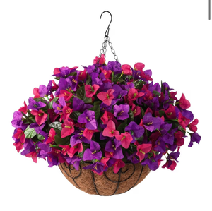 lot 1101 image: Purple Artificial Faux Hanging Flowers, Beautiful Bougainvillea in Planter for Home Porch Outside Patio Garden Yard Decor(Rose Red Light Purple)