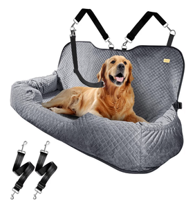 lot 1110 image: Large Dog Car Back Seat for 100lbs Dogs Pet Bed Car Seat Fully Detachable Washable Travel Safety with Storage Pocket Grey