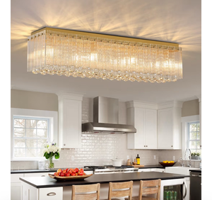 lot 1114 image: Rectangle Crystal Chandeliers for Dining Room, Luxury Gold Rectangular Raindrop Chandelier, 40 Inch Modern Flush Mount Chandelier Ceiling Light for Kitchen Island Dining Table Living Room, 8-Light
