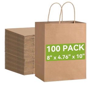 lot 1130 image: Brothersbox Kraft Paper Gift Bags with HandlesBrown, 100PCS, 8  4.76  10 Inch, Medium, Bulk, for Craft, Shopping, Business, Party Favor, Retail