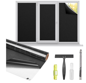 lot 1143 image: Kromapolis Blackout Window Privacy Film Total Light Blocking Room Darkening Window Covering, Removable Static Cling Frosted Glass Tint, Non-Adhesive, Black 23.6 x 157.4