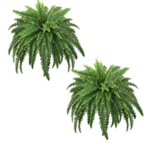 lot 1145 image: 45 Fake Ferns, Realistic Large Artificial Bush Plants, 2 Artificial Boston Ferns with 59 Fronds for Outdoors Planter Indoor Home Garden Porch Decor
