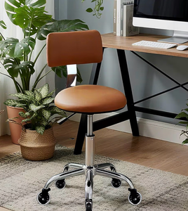 lot 1150 image: Rolling Stool Chair with Wheels, Height Adjustable Stool with Back Support, Heavy Duty Rolling Shop Chair with PU Leather Seat Cushion for Salon Spa Massage Kitchen Vanity Garage Tattoo Dentist(Camel)