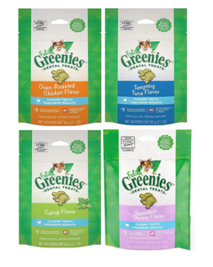 lot 1151 image: Greenies (4 Pack Feline Dental Cat Treat Variety Bundle 4 Flavors - 2.1oz Each Bag