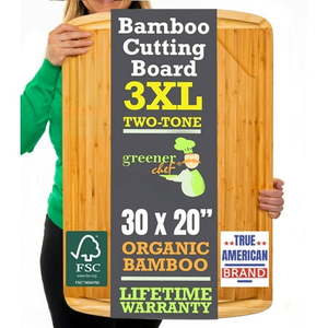 lot 1153 image: Greener Chef Oversized Bamboo Cutting Board with Deep Juice Grooves  Two Tone  3XL  30�� x 20