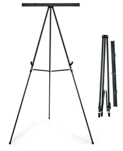 lot 1154 image: Falling in Art Aluminum Flip Chart Display Easel Stand with Adjustable Floor for Boardroom, Whiteboard, Paper Pads, Signage, 63 12 High, Black