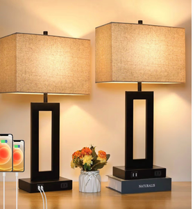 lot 1157 image: Set of 2 Table Lamp Nightstand Lamp Sets Desk Lamp with Fabric Cream ShadeTouch Control, 3-Way Dimmable, 2 USB Ports, Modern, Bedside Touch, Reading, Bedroom Table, Living Room, Included Bulbs