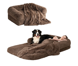 lot 1167 image: EHEYCIGA Foldable Human Dog Bed, 72x44x11 Orthopedic Memory Foam Human Sized Dog Bed, Waterproof Pet Bed for People, Faux Fur Pet Couch for Adult with Non-Slip Bottom, Brown